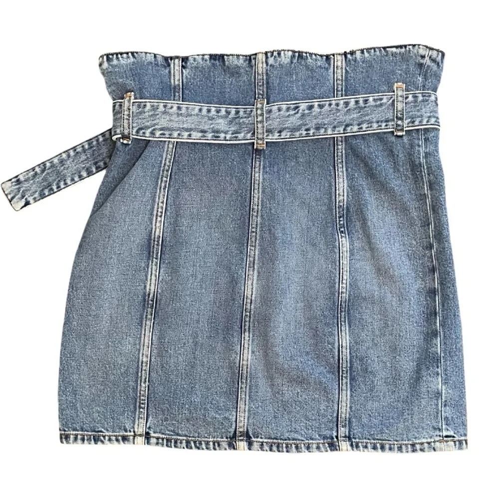 IRO Melay Denim Mini Skirt in Medium Blue Belted Paperbag Waist US Size 6 EU 38